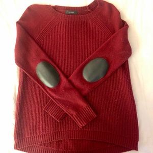 Burgundy wool J Crew sweater with leather detail